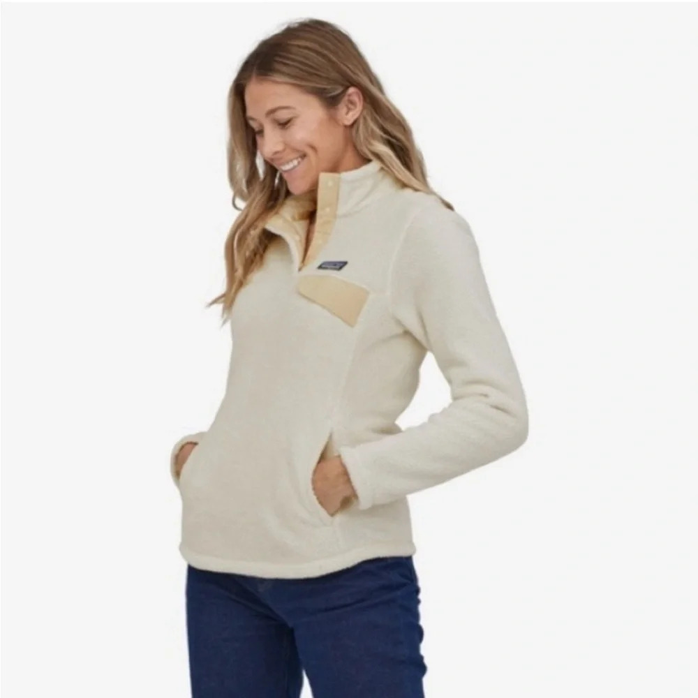 PATAGONIA ~ Women’s White Cream Retool Snap Pullover Polartec Fleece Sweater - Picture 2 of 12